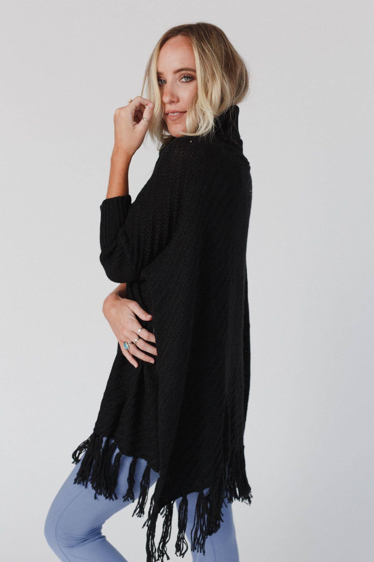 Three Bird Nest - Wholesale Poncho - Women's - Paloma Poncho Sweater - Black1