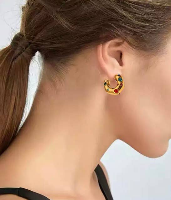 HoopLa - Vente Créoles - Boucle d'oreille Puffy Pearl/Crystal Hoop. Boucles d'oreilles 14K, acier6