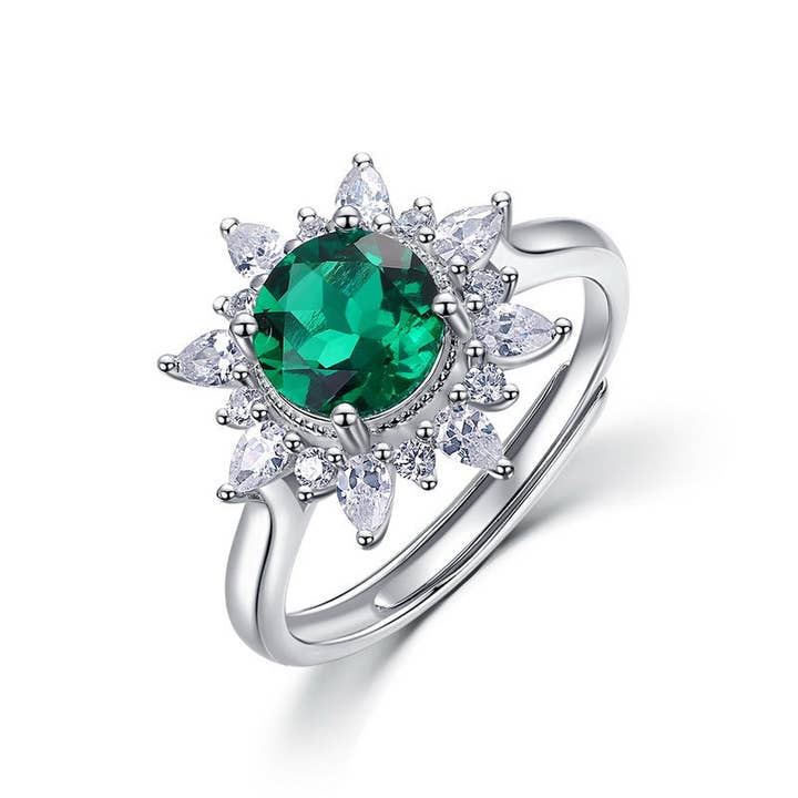 Perimade & Co. LLC - Wholesale Multi-stone ring - Emerald Ruby Sunflower Wedding Ring in 925 Sterling Silver2