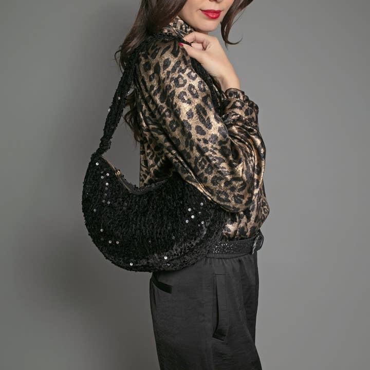 BLACK NESSA HALF MOON SEQUIN BAG-BLACK for wholesale on Faire4
