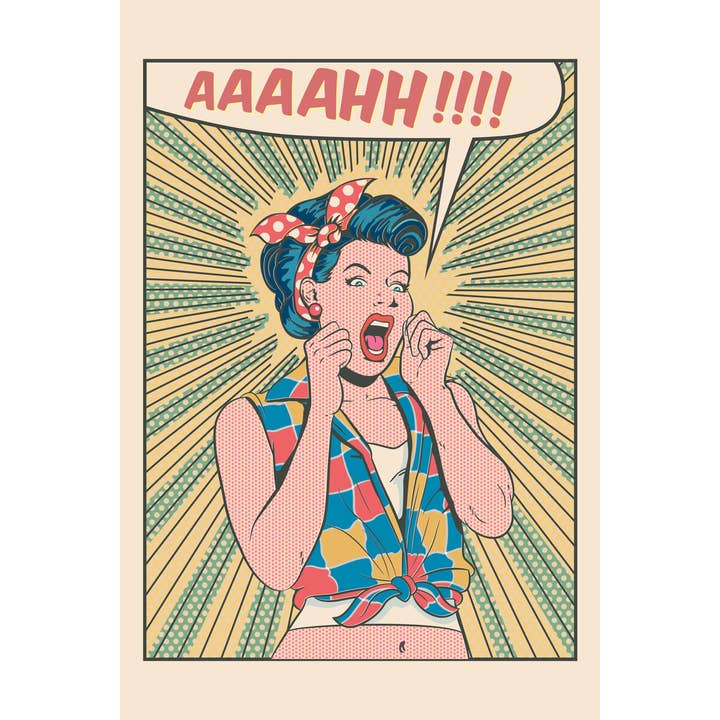 Wanhopige Vrouw Schreeuwt Retro Stijl Illustratie Kunst Print Poster voor wholesale door Gotham Gifts