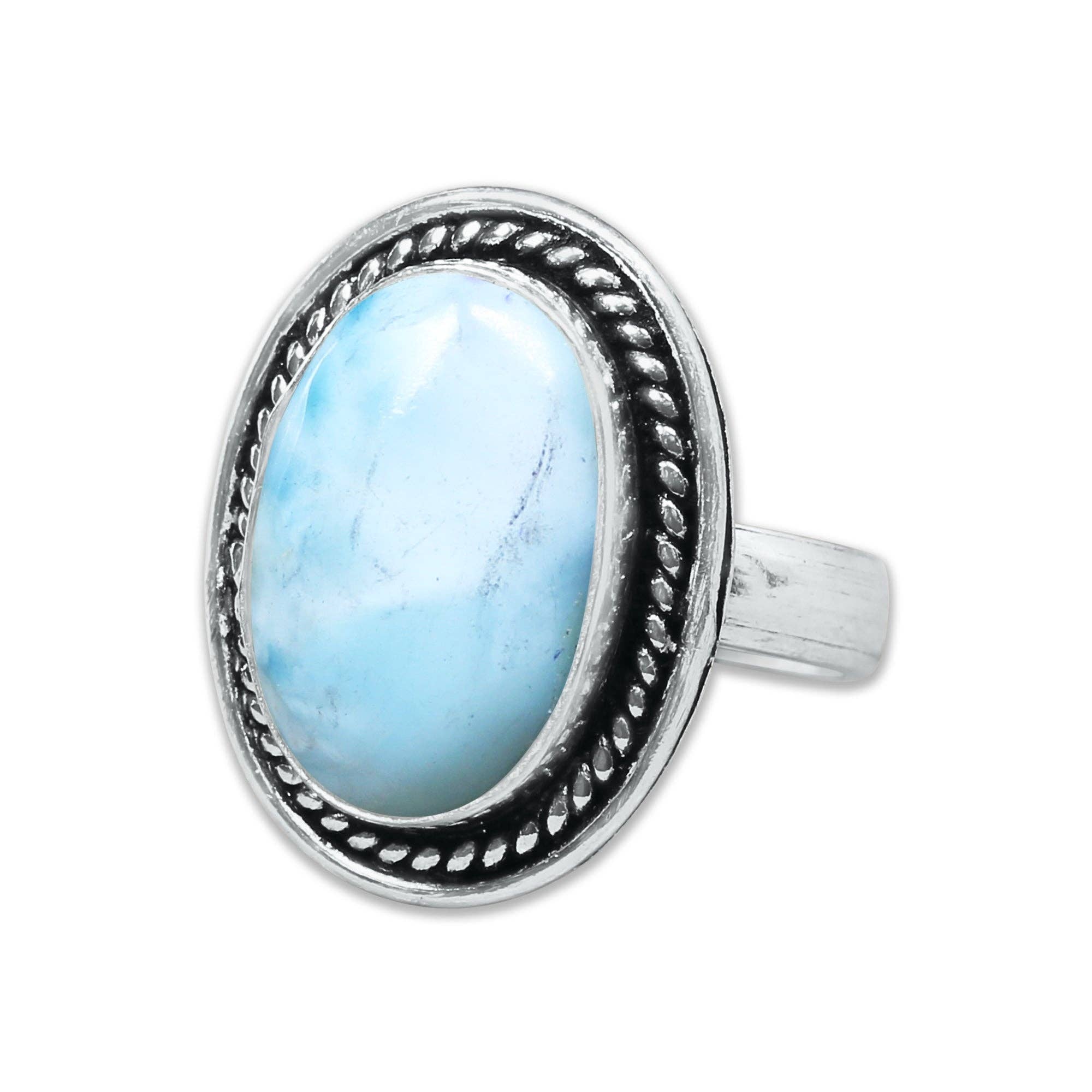 Handmade Jewels - Wholesale Cocktail/Statement Ring - Handmade Silver-Plated Larimar Rings – Minimalist Ocean-Inspired Jewelry (Natural Larimar)6