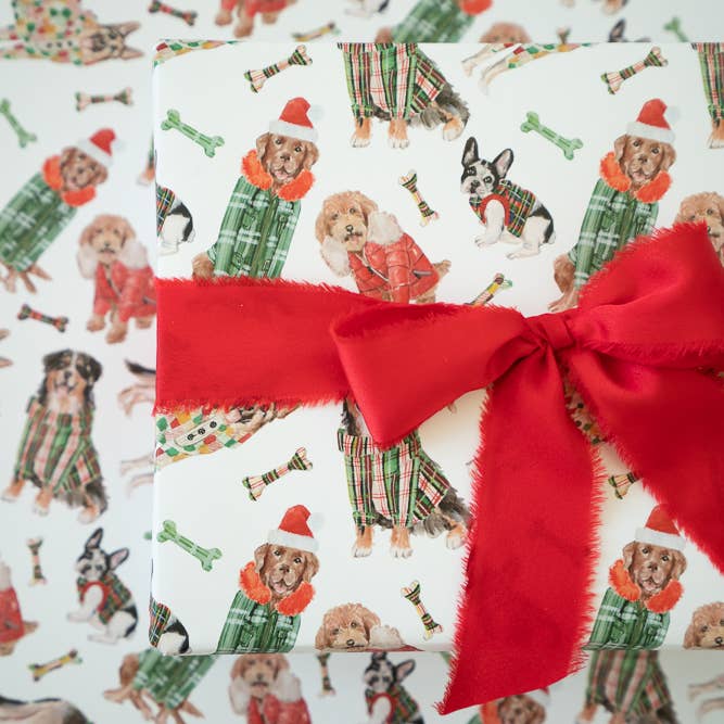 Lana's Shop - Wholesale Wrapping Paper Roll - Plaid Holiday Paws Dog Gift Wrap Roll3