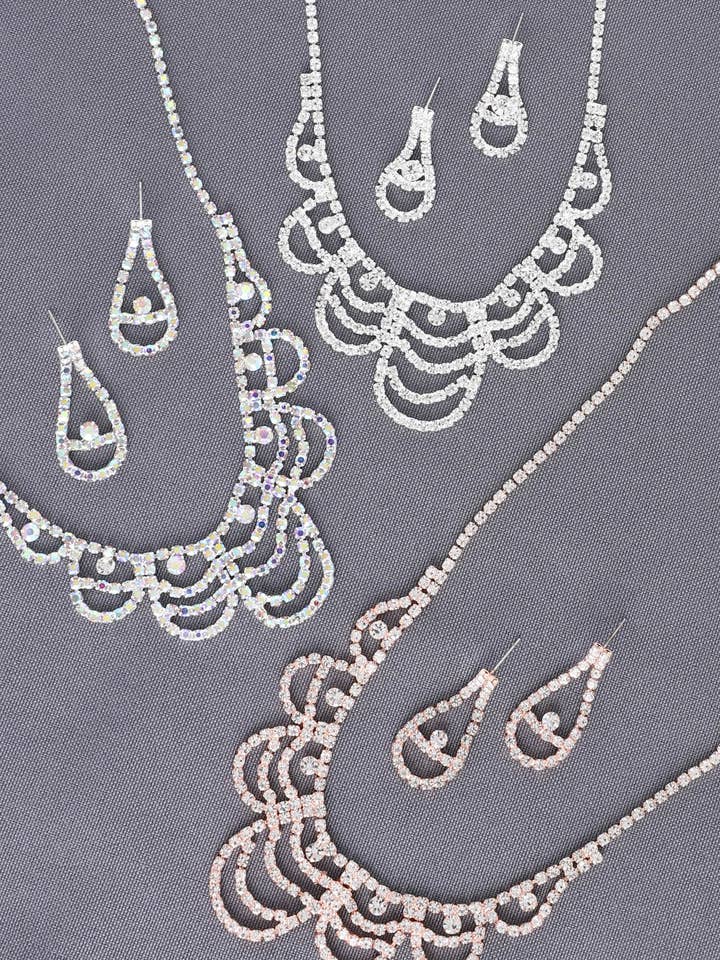 Crystal Rhinestone Scalloped Necklace Set for wholesale by SP Sophia Collection