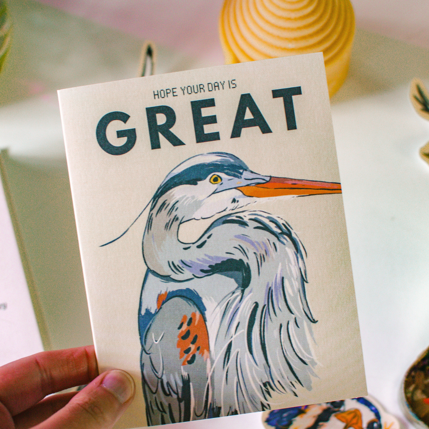 Brush & Bird Paper Co. – Großhandel Grußkarten für den Alltag – Großer Blaureiher Karte | Ich hoffe, Ihr Tag ist großartig Grußkarte2