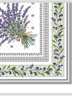 French Lavender & Olive Ivory Print Napkins for wholesale by Mierco European Linens