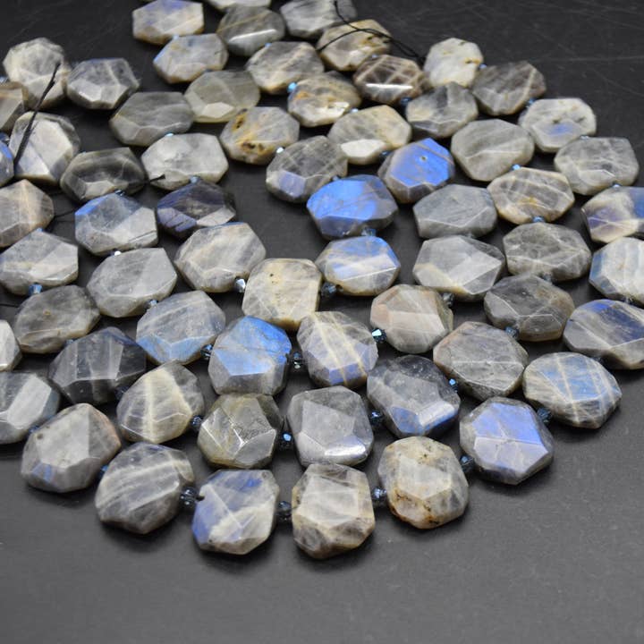Grade A Natural Labradorite Faceted Rectangle Pendants for wholesale by Oriental Direct Craft Supplies