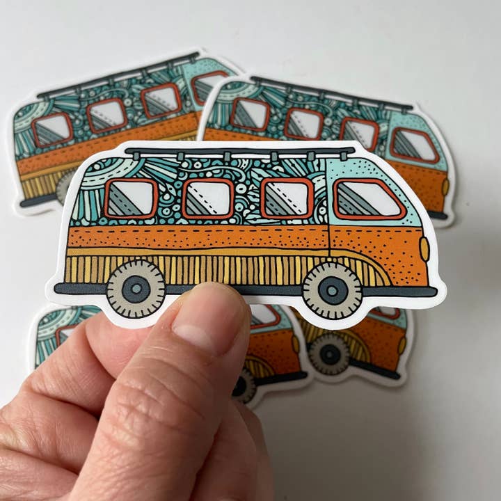 Retro Road Trip Van Vinyl Sticker for wholesale by Valentina Harper