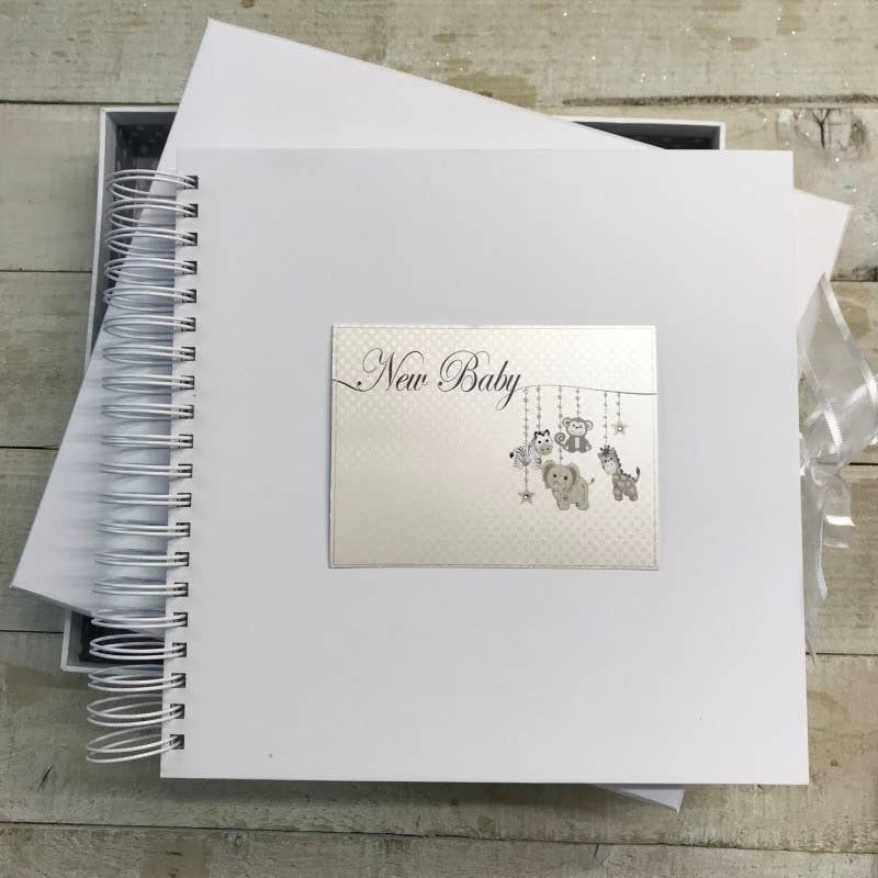 White Cotton Cards – wholesale Keepsake box – Child & baby – Baby Silver Hanging Toys Set with Album, Keepsake Box & Book5