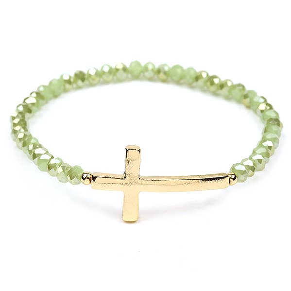 Jewelry Max - Wholesale Charm/Dangle Bracelet - ( H825 ) MULTI FACET STONE CROSS STRETCH BRACELET0