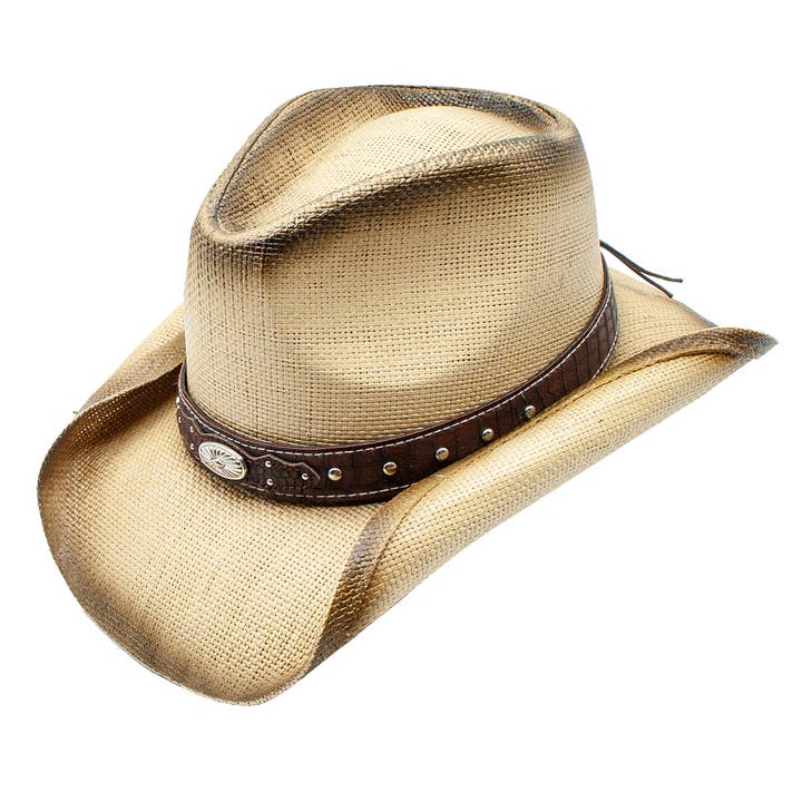 Ginger Toyo Straw Upturned Brim Band Cowboy Drifter Hat for wholesale by Peter Grimm
