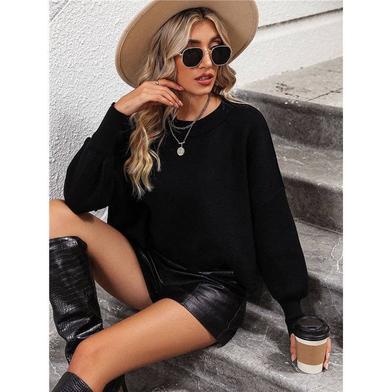 OceanusSwim - Wholesale Knit Sweater - Women's - Solid Color Crewneck Long Sleeves Short Pullover Casual Loose Sweater2