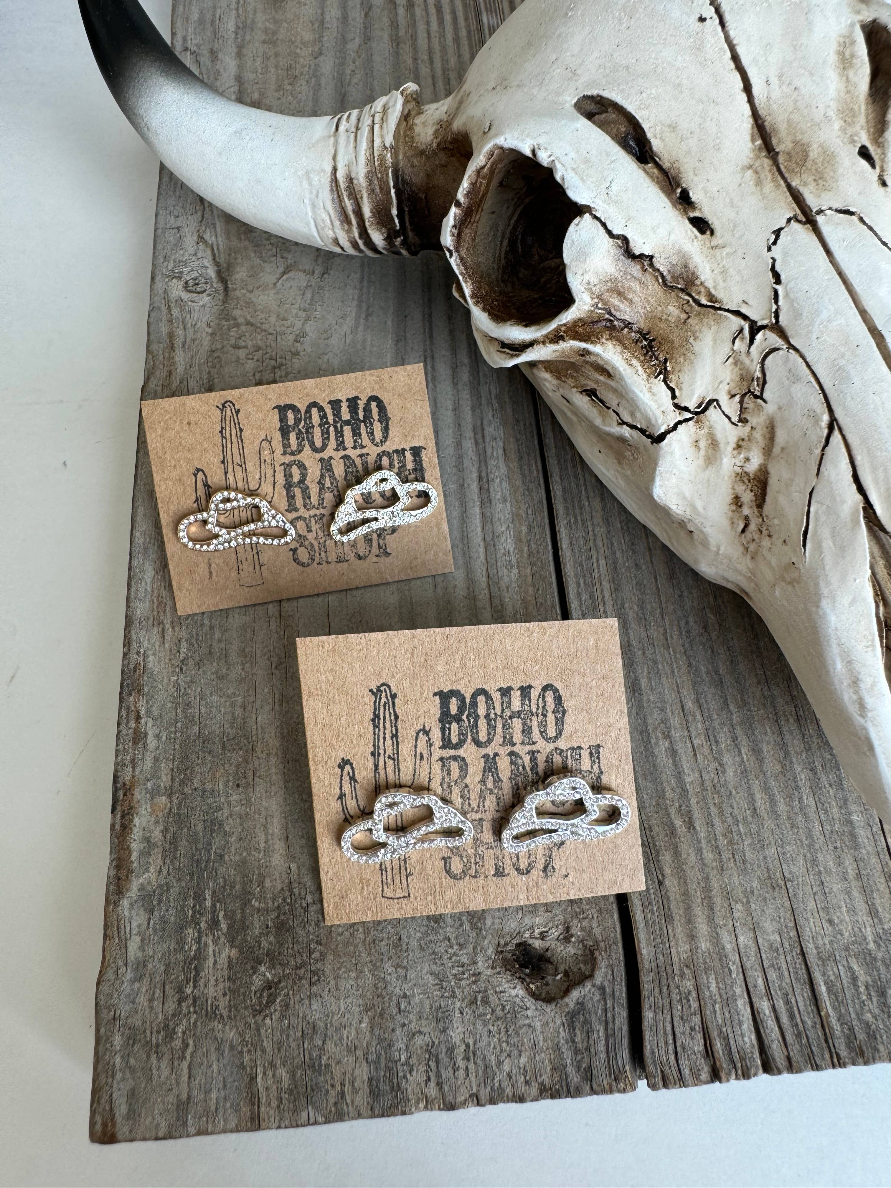 Boho Ranch Shop – wholesale Stud/post earrings – Western cut out paved Stud earrings - cowboy boots hat bow 7