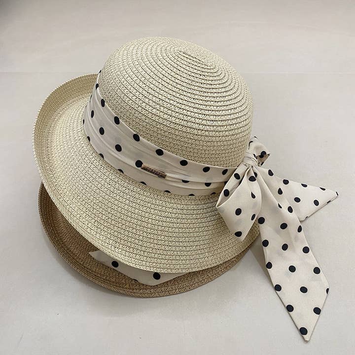 Women's Retro Polka Dot Bow Sun Hat_CWAH3498 for wholesale by ACCITY