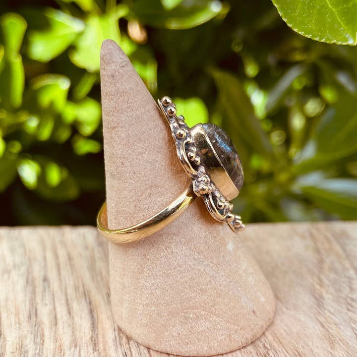 Kaali Boutique - Wholesale Multi-Stone Ring - Labradorite Ring Ethnic style Brass / Boho / Bohemian / Psy / Rustic / Tribal / Gypsy / Festival / Healing / Festival4