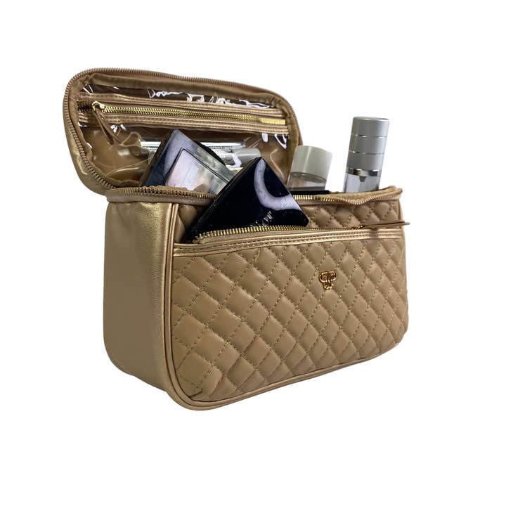 PurseN (new) - Wholesale Toiletry Bag - Women's - Classic Train Case - Nude & Gold