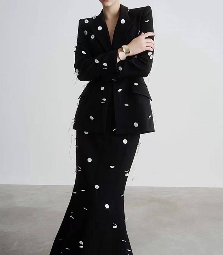 Productseeker - Vendita all'ingrosso Completo top e gonna - Donna - Completo elegante giacca con paillettes e perline e gonna a coda di pesce per bambini 7-8 anni1