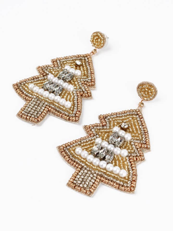 GOLD AND PEARL CHRISTMAS TREE EARRING for wholesale by My Doris