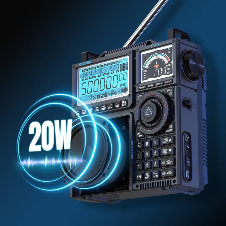 Radioddity - Wholesale Speakers - Raddy RF919 Shortwave Radio | Full Band Receiver with SSB | 20W Bluetooth 5.1 | APP Remote Control | Antenna Tuner | 5000mAh Battery | Dual Screens3