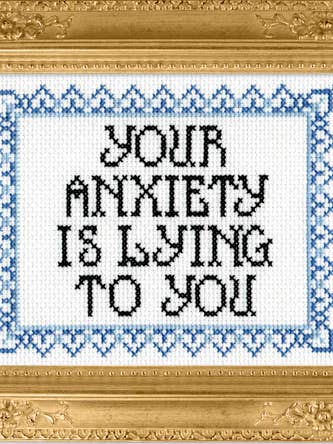 Din ångest ljuger för dig Deluxe korsstygnssats för wholesale av Subversive Cross Stitch