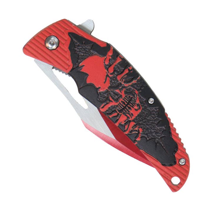 Hot Leathers – Navalha e suporte por atacado – Faca Caveira Vermelha Selvagem Hot Leathers KNA1145