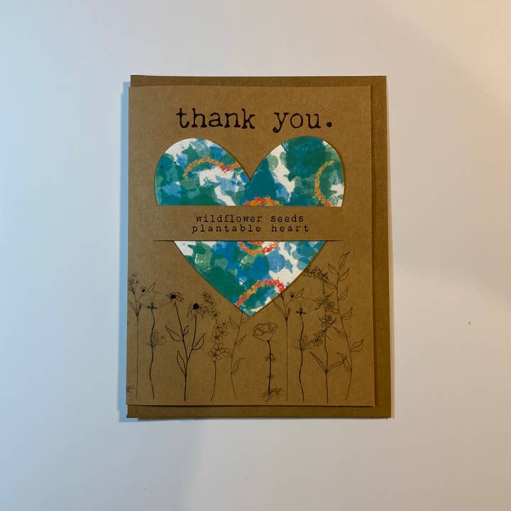 The Raven’s Edge Studio - Wholesale Thank you card - Wildflower Seed Plantable Heart Card:Thank You, Eco Friendly2