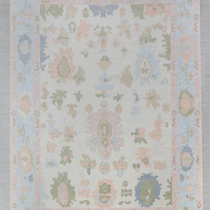 Aesthetic Homes LLC - Wholesale Area Rug - Cream Light Blue Oushak Rug –Hand Knotted Wool, Premium 2397