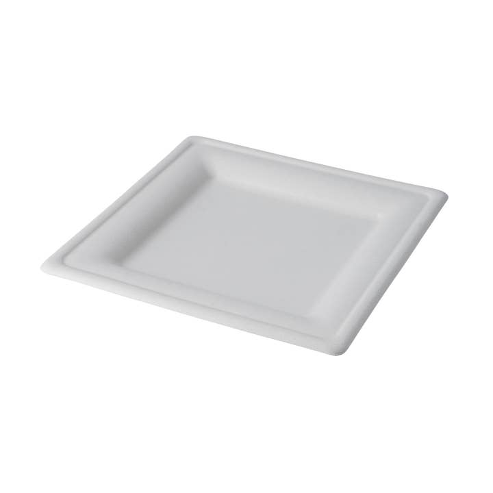 CaliWare 8" x 8'' No PFAS Added Natural Bagasse Square Plate - 500/Case for wholesale by CaliWare