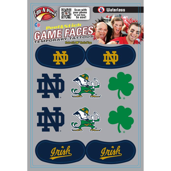Fanapeel / Gamefaces - Wholesale Temporary Tattoo - Notre Dame Game Faces® Temporary Tattoos