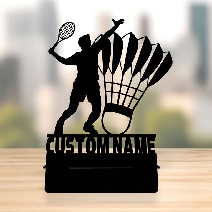 Custom Badminton Metal Desk Holder For Phone & Tablet Decor for wholesale by Glow Neon