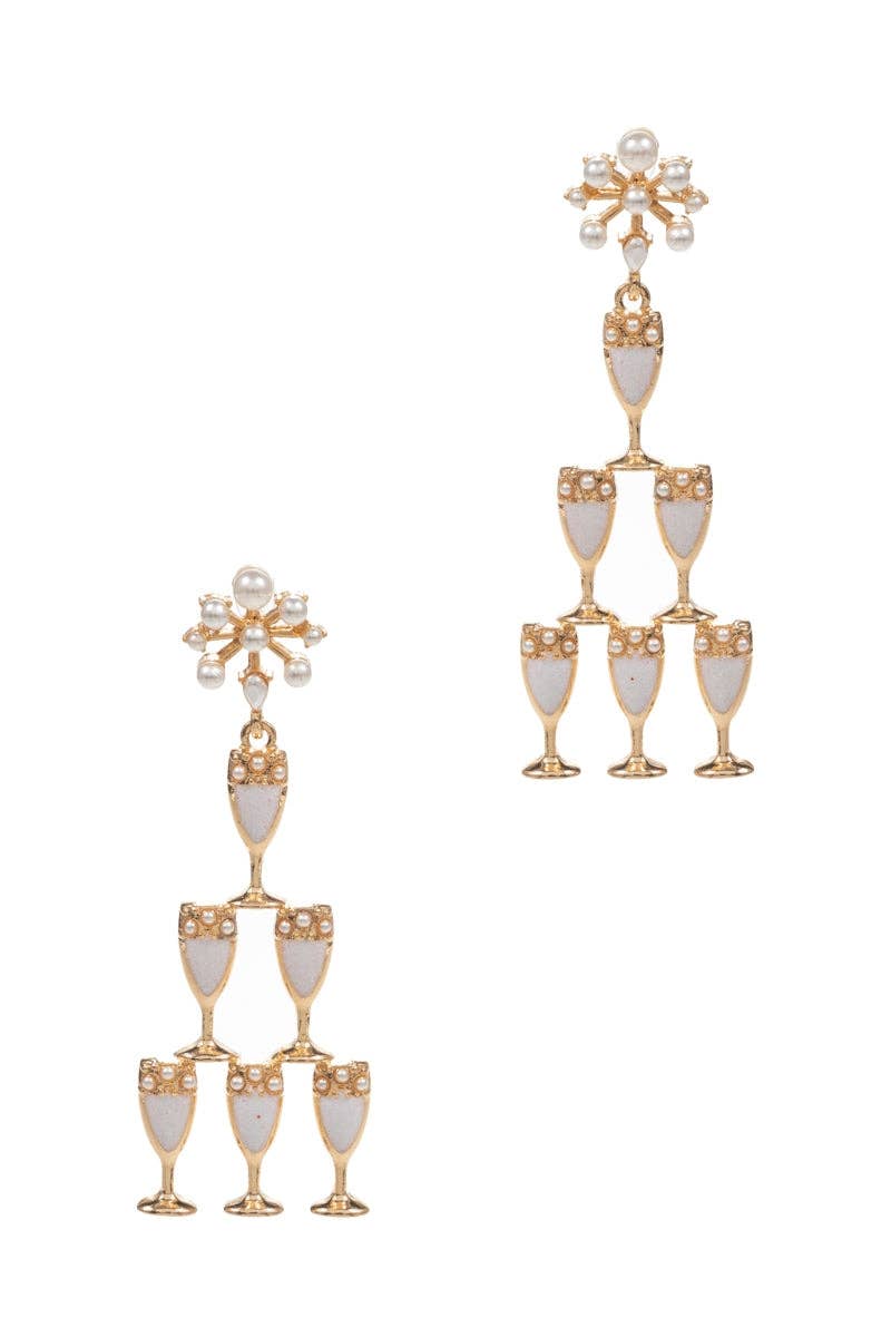 Designature New York - Wholesale Dangle Earrings - Champagne Glass Tower Glitter Party Post Earrings6