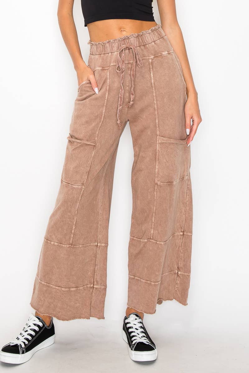 J.Her - Wholesale Pants - Women's - BEST Mineral Wash Wide leg Cropped pants HP55242