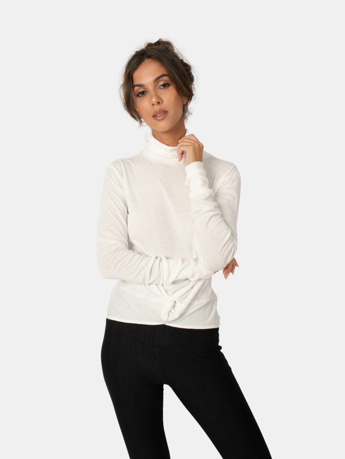 Hands To Hearts - Wholesale Knit Top - Women's - Reversible Knotted LS Turtleneck Azure0