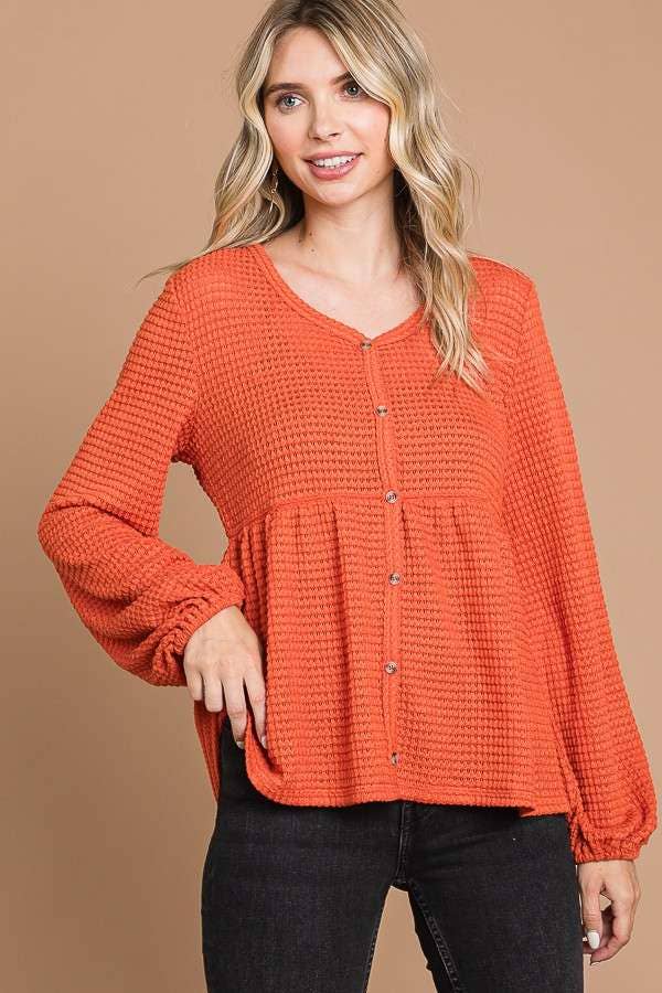 Culture Code - Wholesale Knit Top - Women's - CHT1821L - BUTTON DOWN RUCHING DETAIL LSLV TOP12