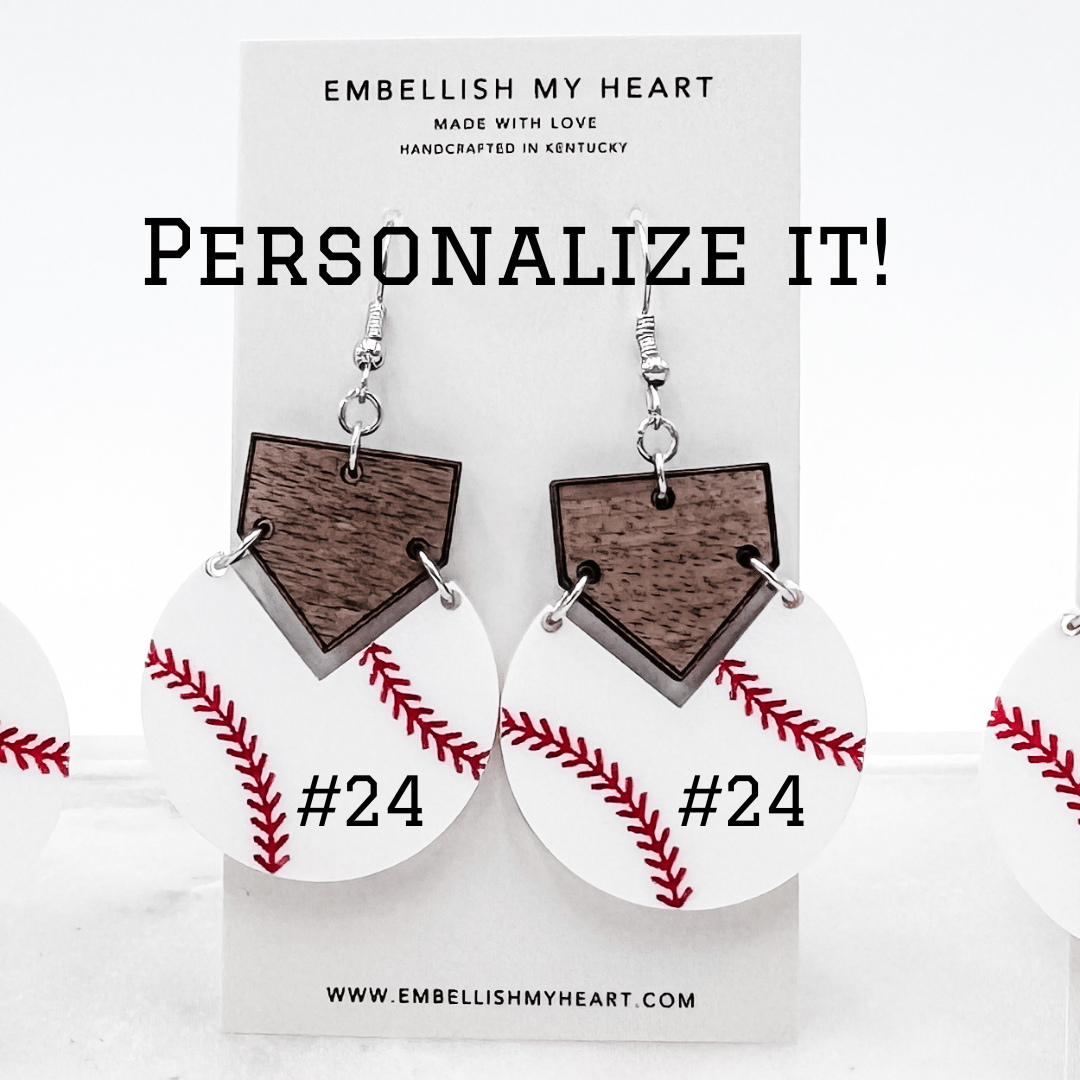 Embellish My Heart - Wholesale Dangle Earrings - Home Plate All-Star Baseball Softball Earrings – Game Day Jewelry for Moms, Fans + Players (Personalized Option!)1
