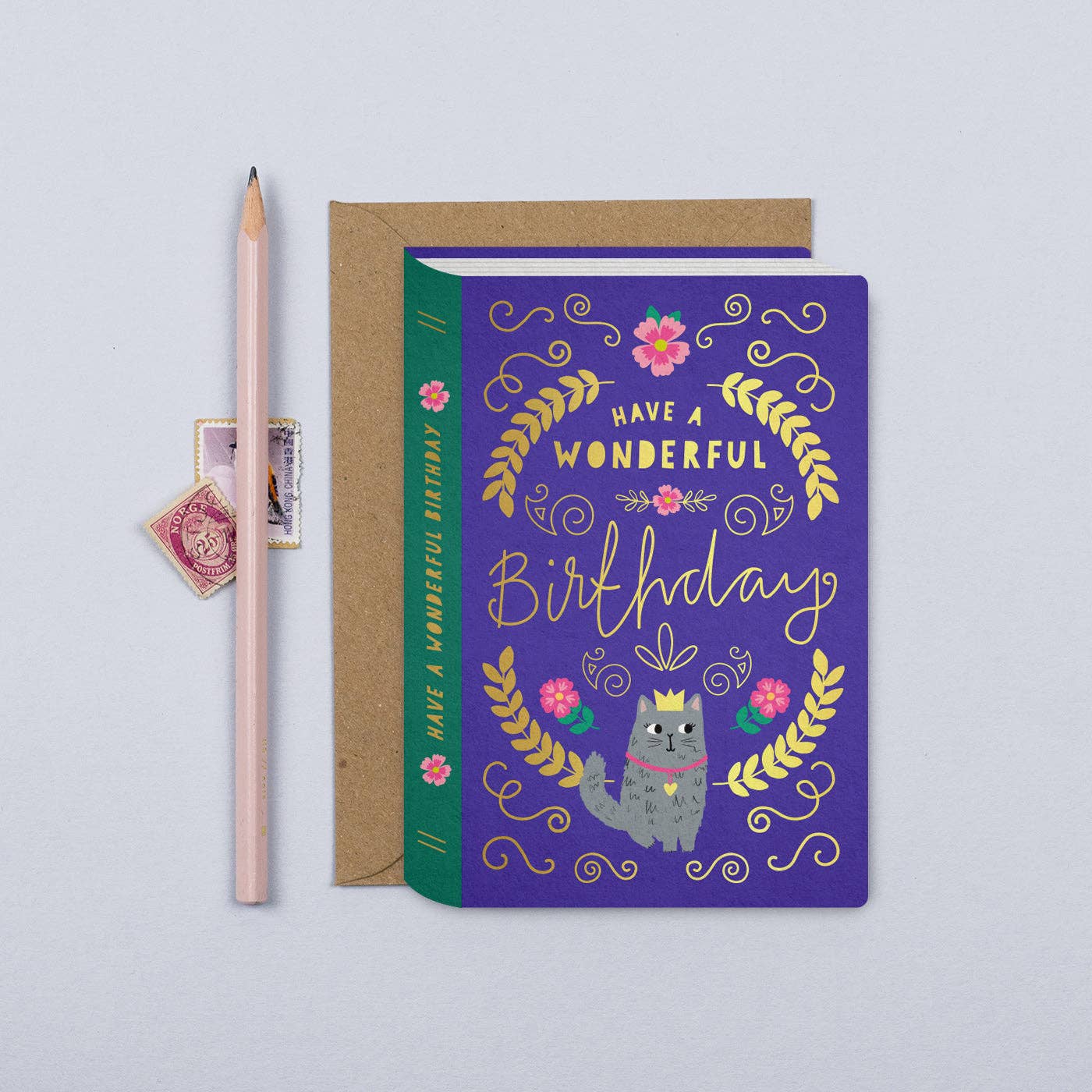Mifkins - Vente Cartes d'anniversaire - Carte d’anniversaire avec couverture livre chat | Carte de luxe avec dorure