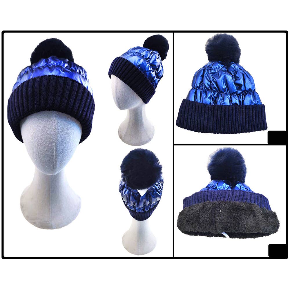 Sensibling Corp. - Wholesale Beanie - Women's - Fleece Lining Puffer Knit Pom Pom Beanie Hat
11