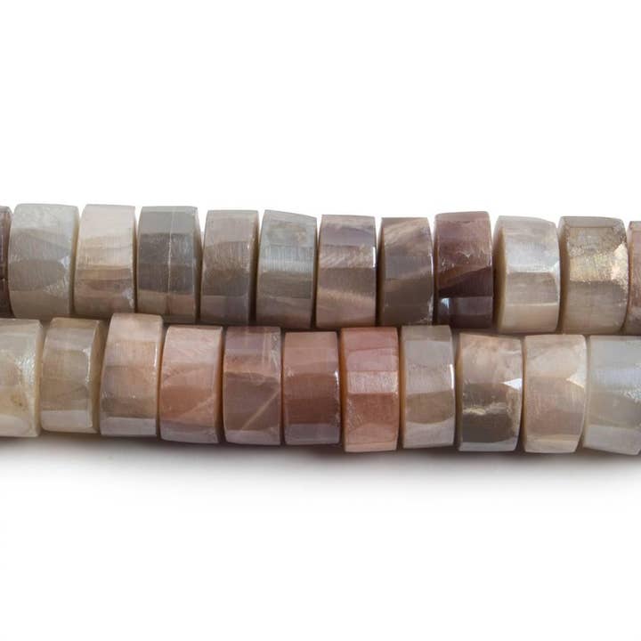 Perles Heishi facettées en pierre de lune multi-mystique argentée de 9 mm, 8 pouces, 44 pièces pour la vente par The Bead Traders