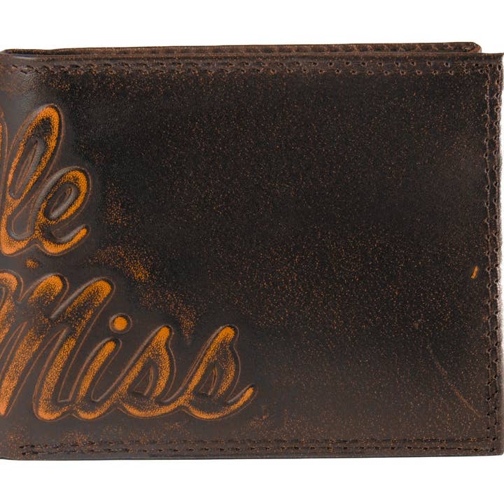 Ole Miss Rebels Burnished Leather Bifold Wallet for wholesale by Zep-Pro