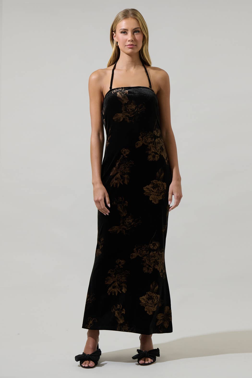 BLACK MULTI Ace Floral Dynamite Velvet Strapless Maxi Dress for wholesale on Faire4