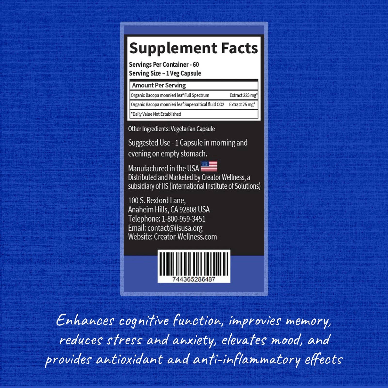 Creator Wellness - Wholesale Oral Supplement/Vitamin - Bacopa Monnieri Leaf - Brahmi | 60 Veg Capsules5