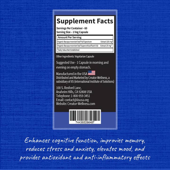 Creator Wellness - Wholesale Oral Supplement/Vitamin - Bacopa Monnieri Leaf - Brahmi | 60 Veg Capsules5