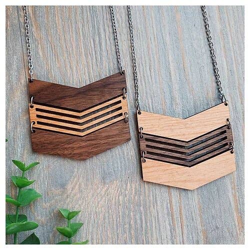 Wood Necklace - Triple Chevron Necklace for wholesale by Emerald and Clay
