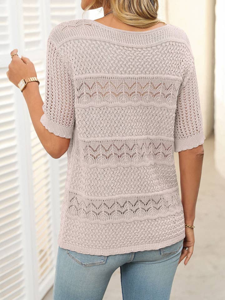 Lovesoft - Wholesale Knit Sweater - Women's - Women's Short-Sleeve Crochet Hollow Knit Sweater