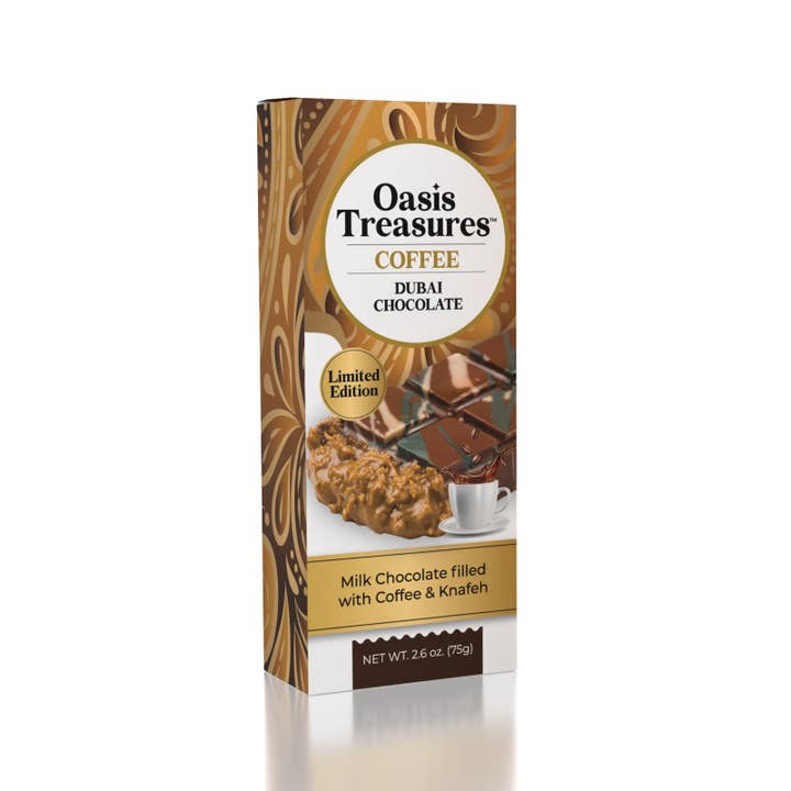Showcase - Wholesale Chocolate Bar - Dubai Chocolate Bar Limited Edition Arabica Coffee by Oasis Treasures (75g)