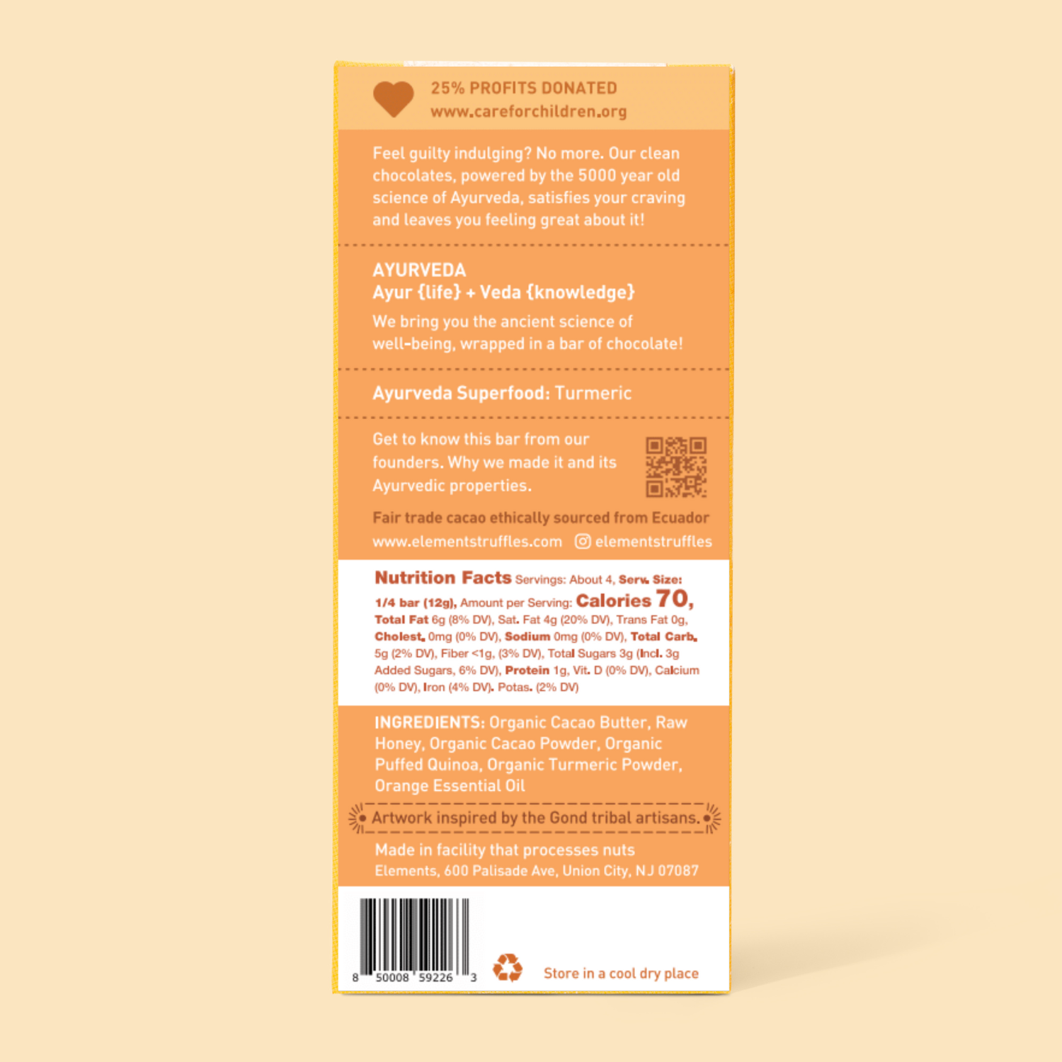 Elements Truffles - Wholesale Chocolate Bar - Orange Crunch 70% Dark Chocolate Bar | Dairy-free | Snack2