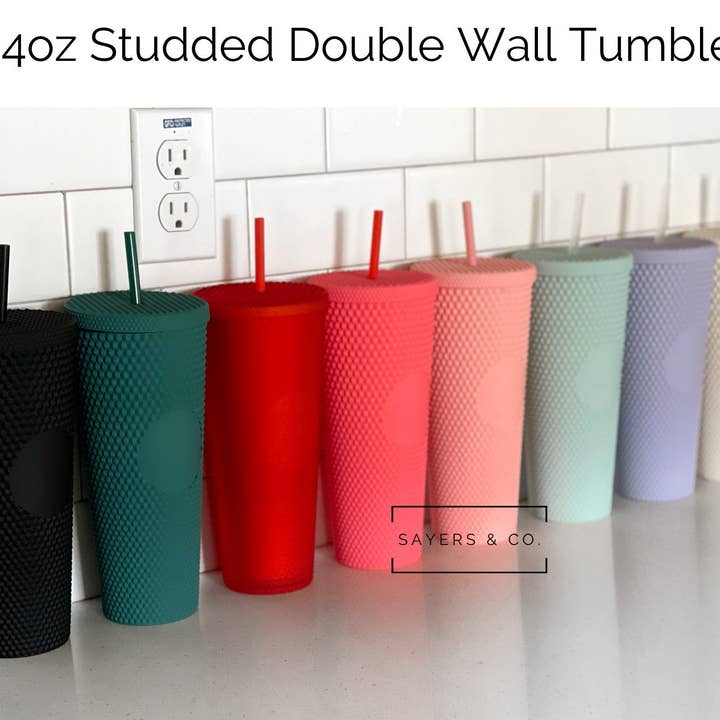 Sayers & Co. - Wholesale Insulated mug/tumbler - 24 oz Matte & Glossy Studded Screw Top Tumbler Double Walled41