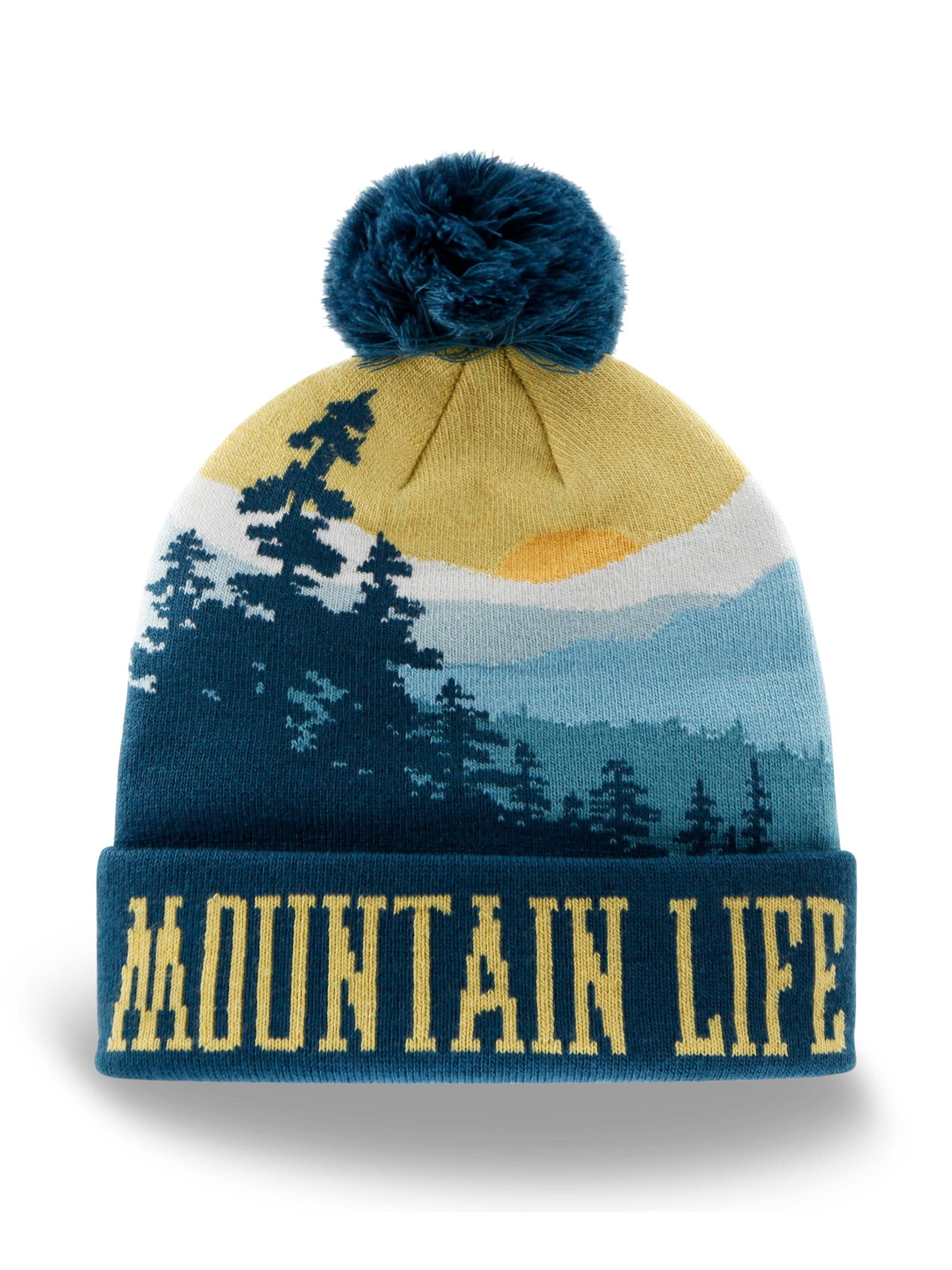 Northern Icons Creations INC – Engroshandel Beanie - Unisex – Mountain Life Strikket Beanie Pom Pom Vinterhat til Vandring Camping Udendørs Eventyr1
