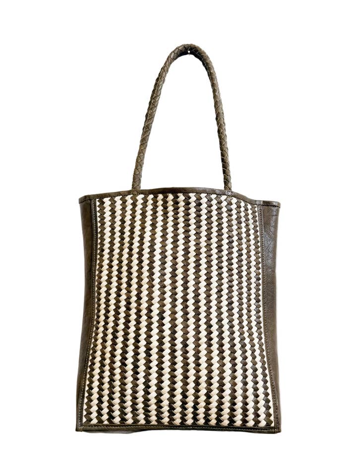 Darna Olive and White Tote Bag for wholesale by Happy French Gang