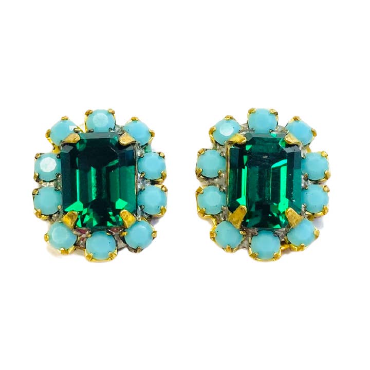 The Pink Reef petite emerald and turquoise stud for wholesale by The Pink Reef